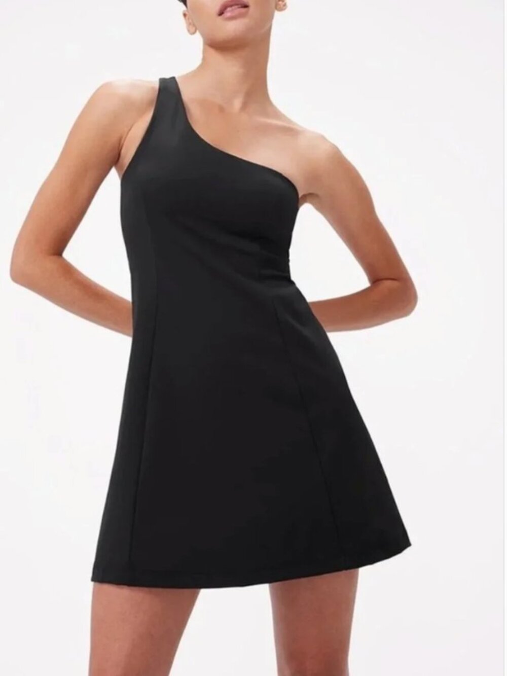 Outdoor Voices Asymmetric One-Shoulder Black Exercise Dress